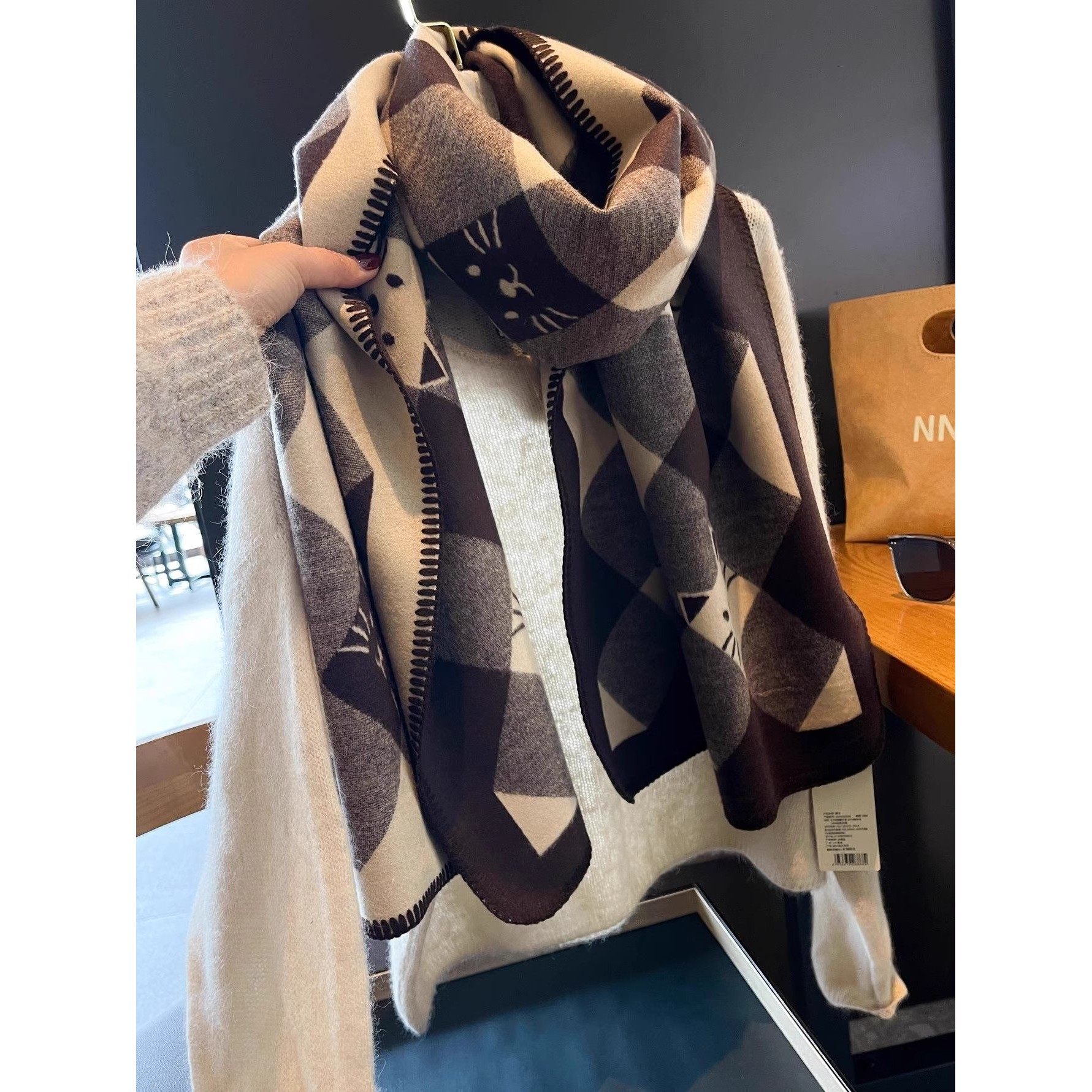 【正品】Coor Koor高级咖双面猫咪格纹羊绒围巾女秋冬保暖披肩围,淘宝优惠券,粉丝福利购,淘宝优惠卷