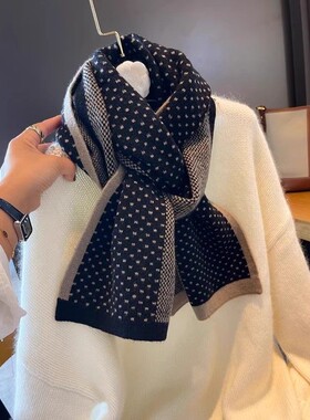 【正品】Coor Koor高级感拼接波点双色羊绒围巾女秋冬保暖针织围