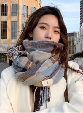 Coor Koor新款美拉德围巾女韩版百搭高级格子披肩情侣围脖保暖