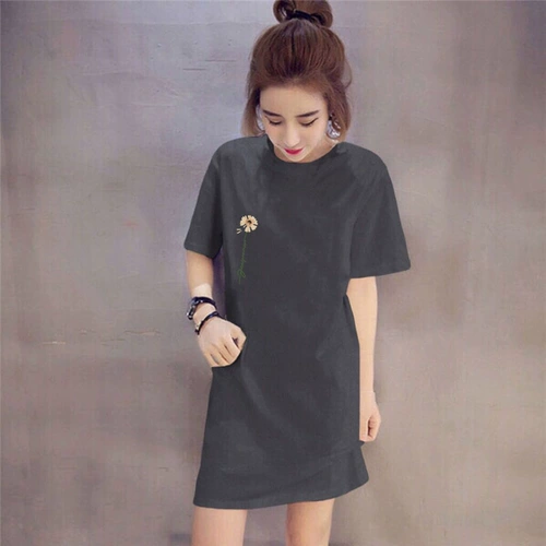 Летняя одежда для беременных, хлопковая футболка с коротким рукавом, длинное модное платье, средней длины