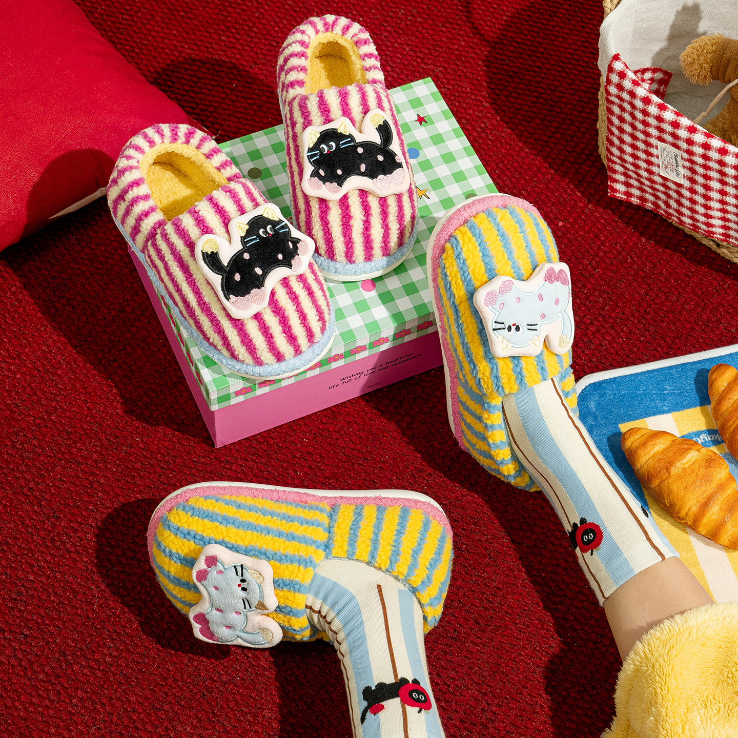 可爱少女心小猫棉拖鞋女包跟冬季2025新款室内家居保暖防滑月子鞋,淘宝优惠券,粉丝福利购,淘宝优惠卷