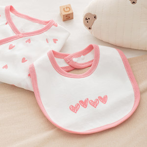 妙贝亲新生婴儿口水巾围嘴粉色爱心点点纯棉防水0-6个月初生围兜