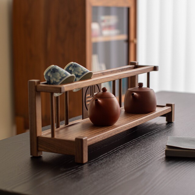 Black walnut solid wood teacup holder purple sand teapot storage rack