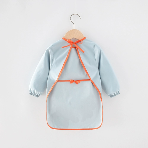 Детский осенний водонепроницаемый фартук для еды для мальчиков, сзади на завязках, с карманом, анти-грязь