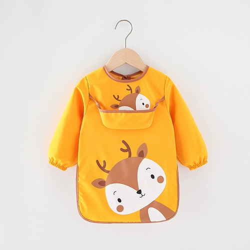 Детский осенний водонепроницаемый фартук для еды для мальчиков, сзади на завязках, с карманом, анти-грязь