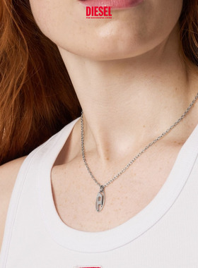 [礼物]DIESEL男女同款OVAL D银色项链挂坠饰品DX1661