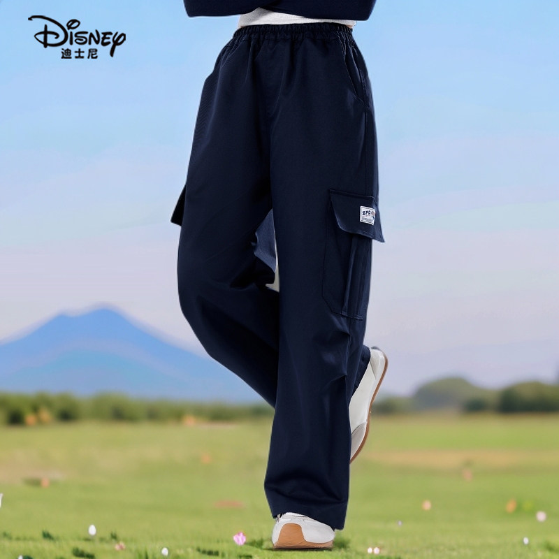 迪士尼大童装女童阔腿裤儿童直筒裤女孩工装裤2025秋冬装加绒裤子,淘宝优惠券,粉丝福利购,淘宝优惠卷