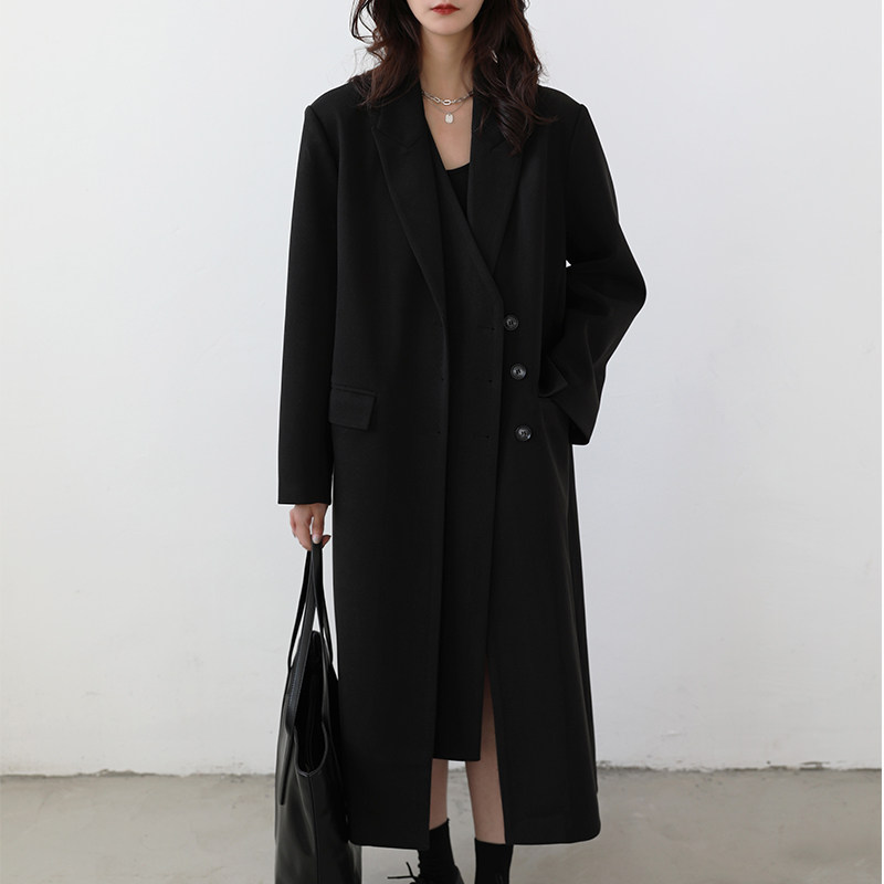 毛呢西装外套长款2021新款秋冬过膝 茵町毛呢外套