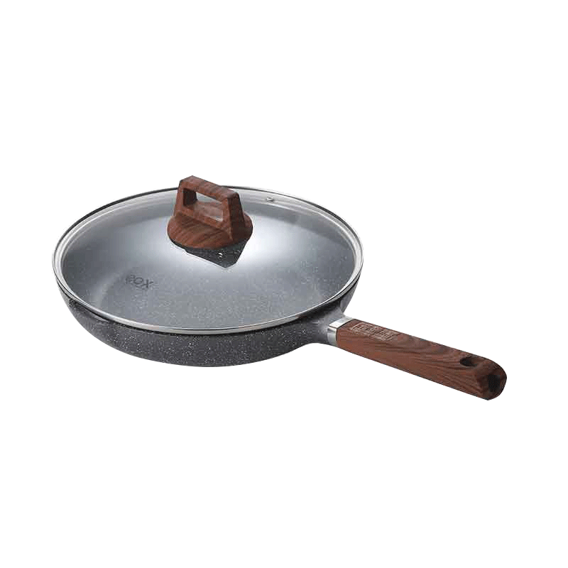 eox麦饭石不粘锅炒锅家用电磁炉燃气灶适用米白色平底炒菜锅