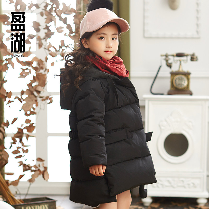盈湖2020新款中大童中长款潮白鸭绒 盈湖童装羽绒服