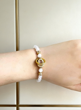 蒸蒸日上 6mm猫眼珠镀金镶嵌原创小众设计清新手串送礼好物手链女