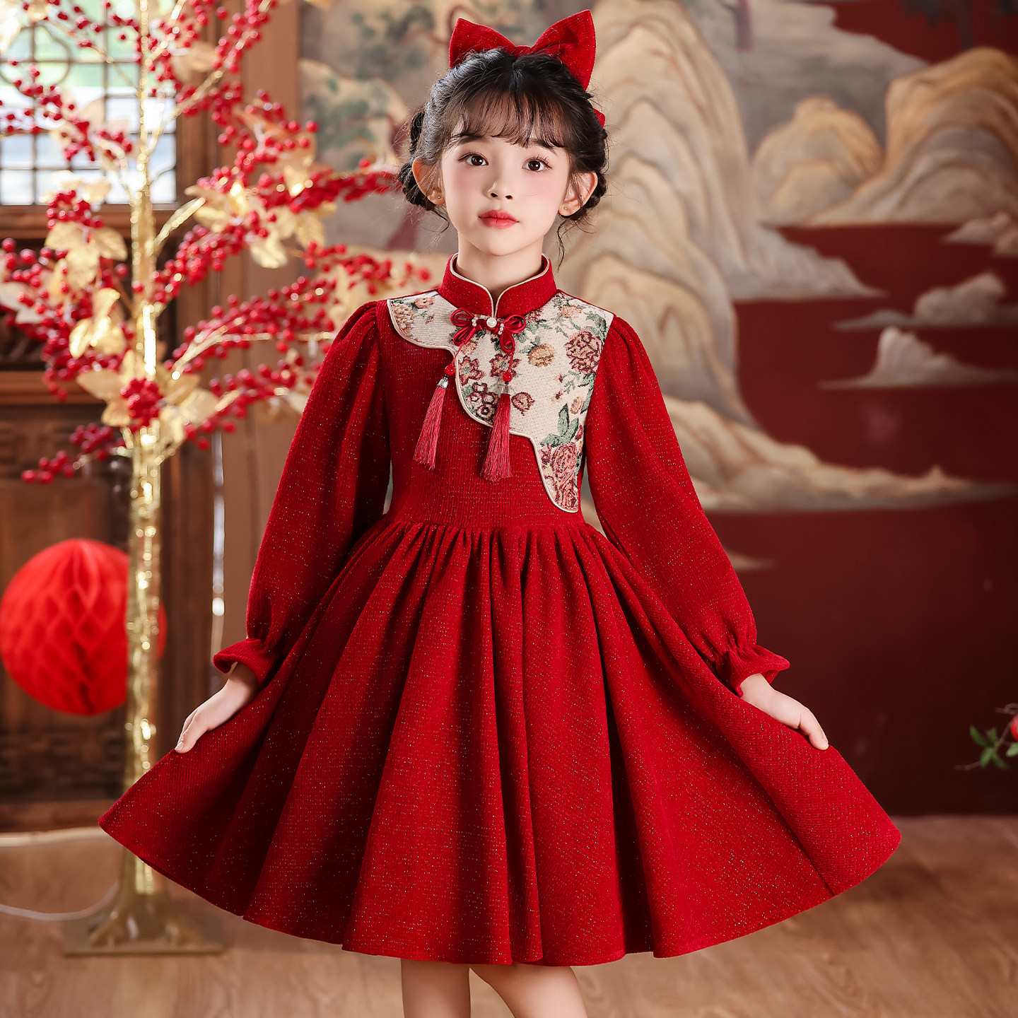 女童连衣裙秋冬2025新款儿童红色公主裙子小女孩中国风洋气新年装,淘宝优惠券,粉丝福利购,淘宝优惠卷