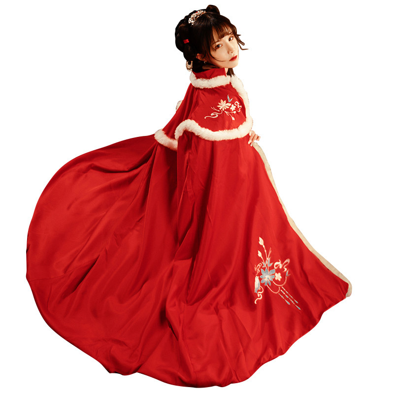 原创斗篷长款刺绣加绒加厚结婚汉服 红富兰汉服