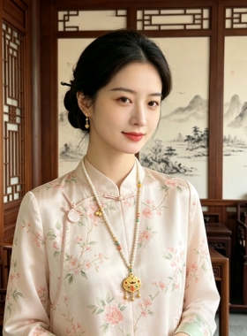 新中式沙金珍珠长命锁毛衣链女