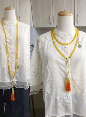 国风平安绿色串珠流苏项链新中式高级感长款斜挎链毛衣链配饰品