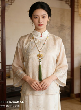 新中式绿色珍珠长款流苏汉服项链