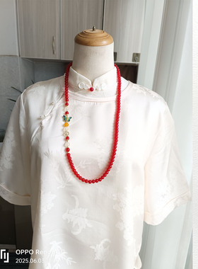 中式国风项链紫色 串珠项链新中式高级感长款毛衣链 搭配旗袍配饰