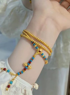 古韵国潮烧蓝珐琅彩宝108颗多圈佛珠项链黄金色降魔杵三圈手链女