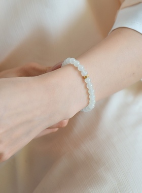 天然和田玉圆珠串珠单圈手链