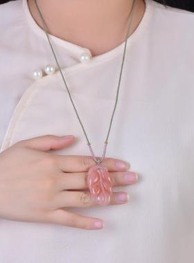 天然桃花酿树叶玉石吊坠高档配饰