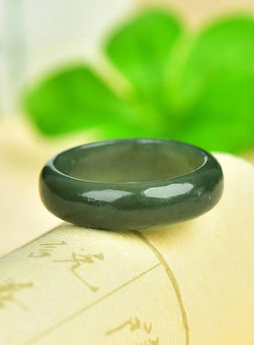 天然和田玉青玉塔青戒圈戒指