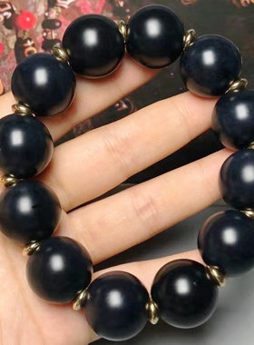 天然水晶黑玛瑙手链男士原石黑色