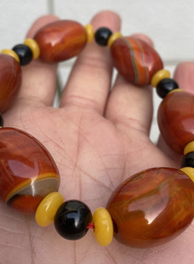 战国红色玛瑙桶珠手链鸟蛋形手串