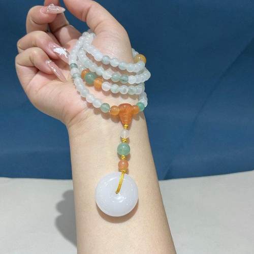 天然原矿新疆玉石天山翠平安扣项链毛衣链金丝玉项坠男女同款 - 图3