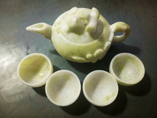精制正品天然蓝田玉喜上眉梢茶壶茶具四杯一盘一壶酒具 家居摆件 - 图0