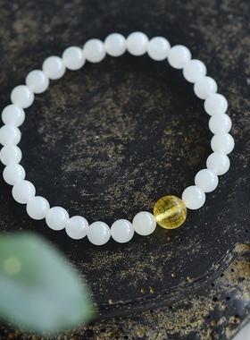 天然和田玉白玉圆珠手链