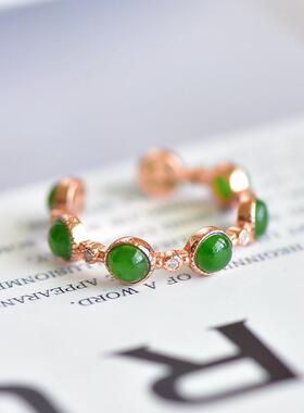 和田玉碧玉菠菜绿玉石指环