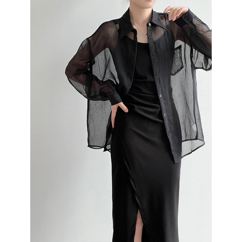 开叉吊带连衣裙两件套 2025夏新款宽松防晒衬衫套装80809强明女装,淘宝优惠券,粉丝福利购,淘宝优惠卷