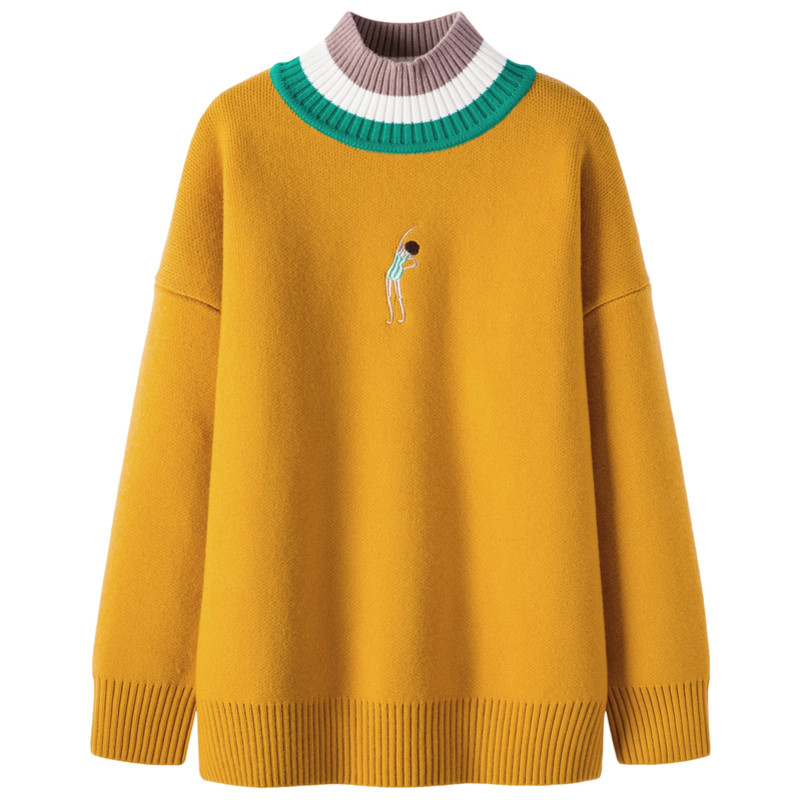 清仓森马毛年轻春秋时尚撞色针织衫 森马outlets店毛针织衫