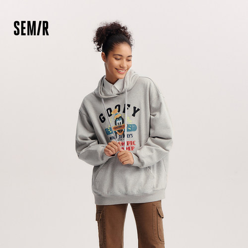 森马迪士尼合作系列卫衣女春中长款连帽宽松印花绣花炸街重磅上衣 - 图0