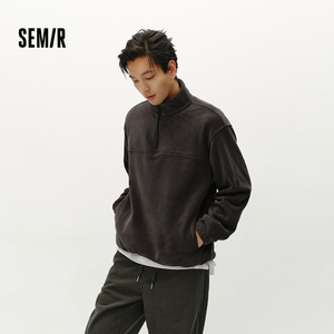 森马卫衣男摇粒绒冬季半开襟绣花情侣装时尚百搭立领上衣中性休闲