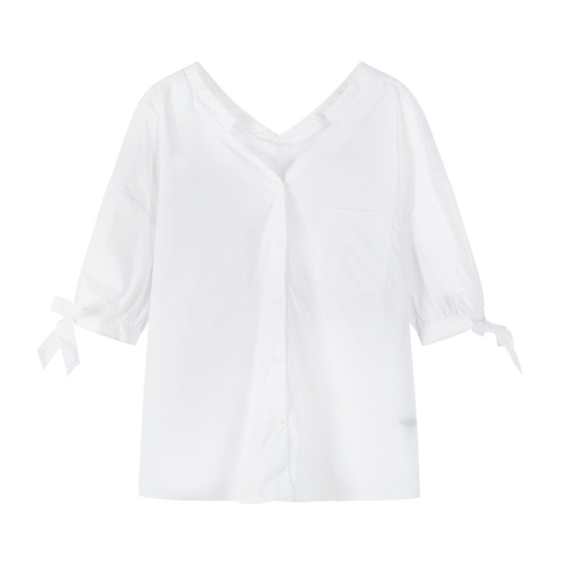 森马2020夏季新款纯棉短袖v领衬衫 森马outlets店衬衫