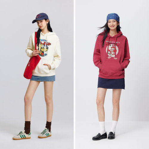 森马迪士尼合作系列卫衣女春中长款连帽宽松印花绣花炸街重磅上衣 - 图3