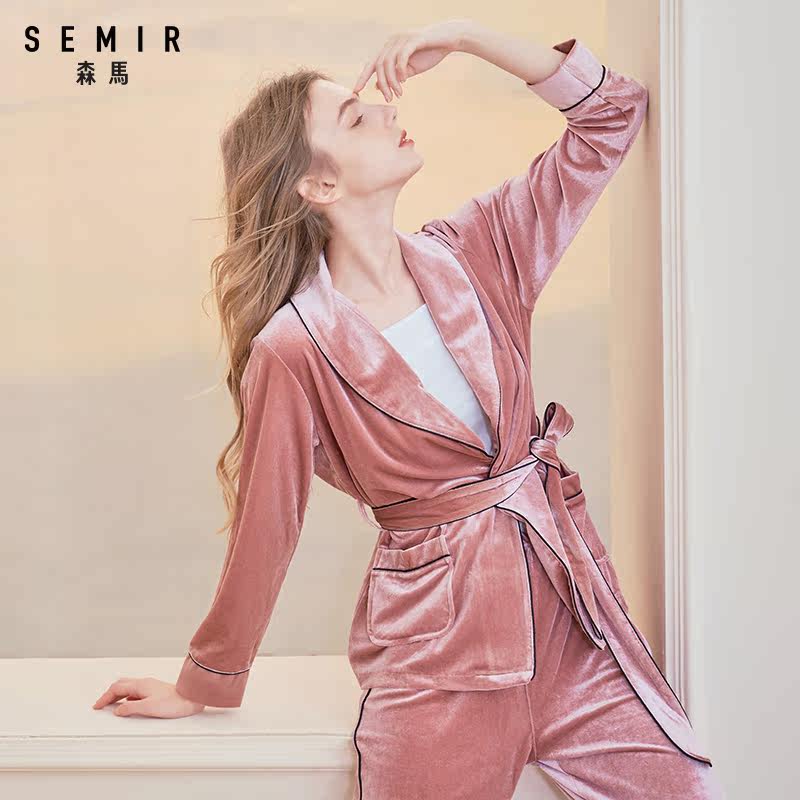 清仓初秋森马女性感丝绒可外穿睡衣 森马outlets店睡衣/家居服套装