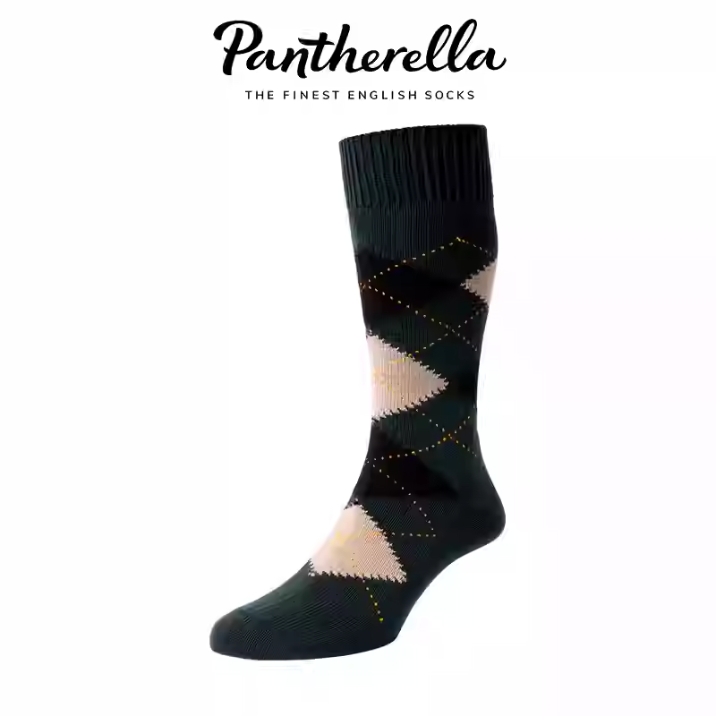 Pantherella英国羊毛袜透气中筒袜复古菱格纹厚款西装袜男B59100,淘宝优惠券,粉丝福利购,淘宝优惠卷