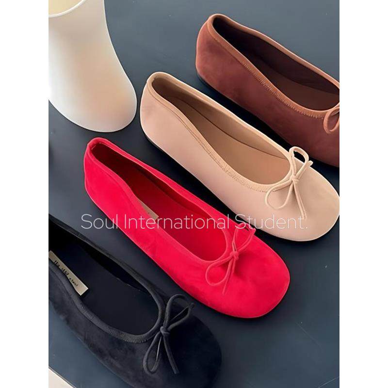 韩国温柔蝴蝶结羊皮平底单鞋女灰姑娘一脚蹬芭蕾舞鞋豆豆鞋,淘宝优惠券,粉丝福利购,淘宝优惠卷