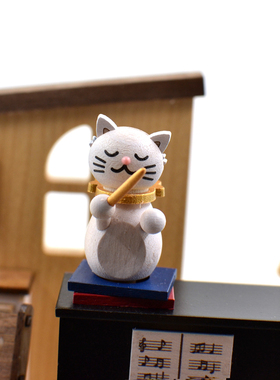 台湾jeancard实木音乐盒猫咪钢琴