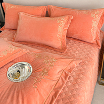 Eurostyle Upscale Milk Suede Bed Cover Four Pieces Winter Thickened Double Face Velvet Superior Flange Suede Clip Cotton Linen