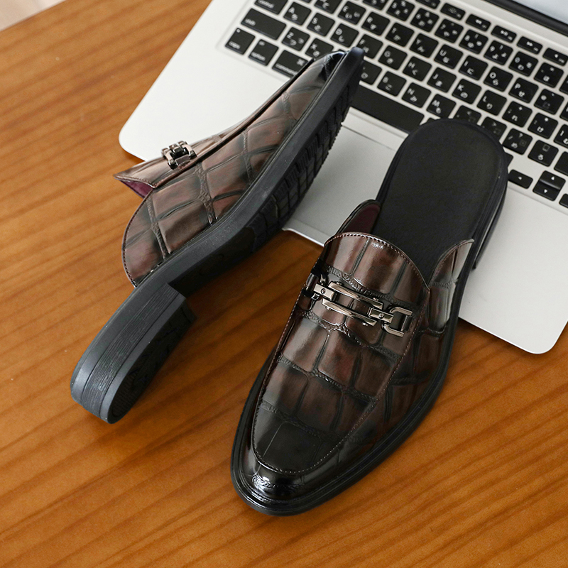 半拖皮鞋男夏季透气一脚蹬无后跟包头拖鞋欧洲潮人街头穿搭休闲鞋 - 图1