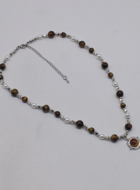 串珠女式虎眼石锁骨链