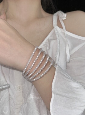 复古港风多层珍珠串珠手镯手链女