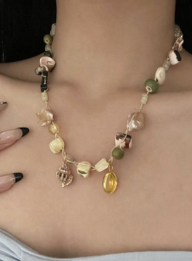 海螺金色贝壳女不规则串珠项链