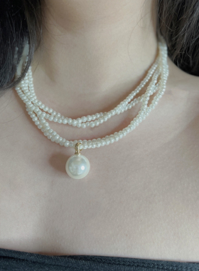 欧美珍珠叠戴多层项链锁骨链女