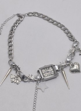 合金女式钟表爱心项链