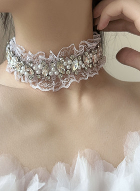 白色蕾丝闪钻花边轻奢时髦颈链女