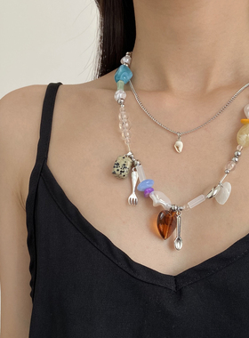 高级感复古水晶串珠多元素毛衣链